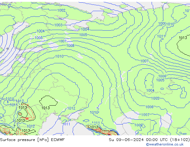 pressão do solo ECMWF Dom 09.06.2024 00 UTC