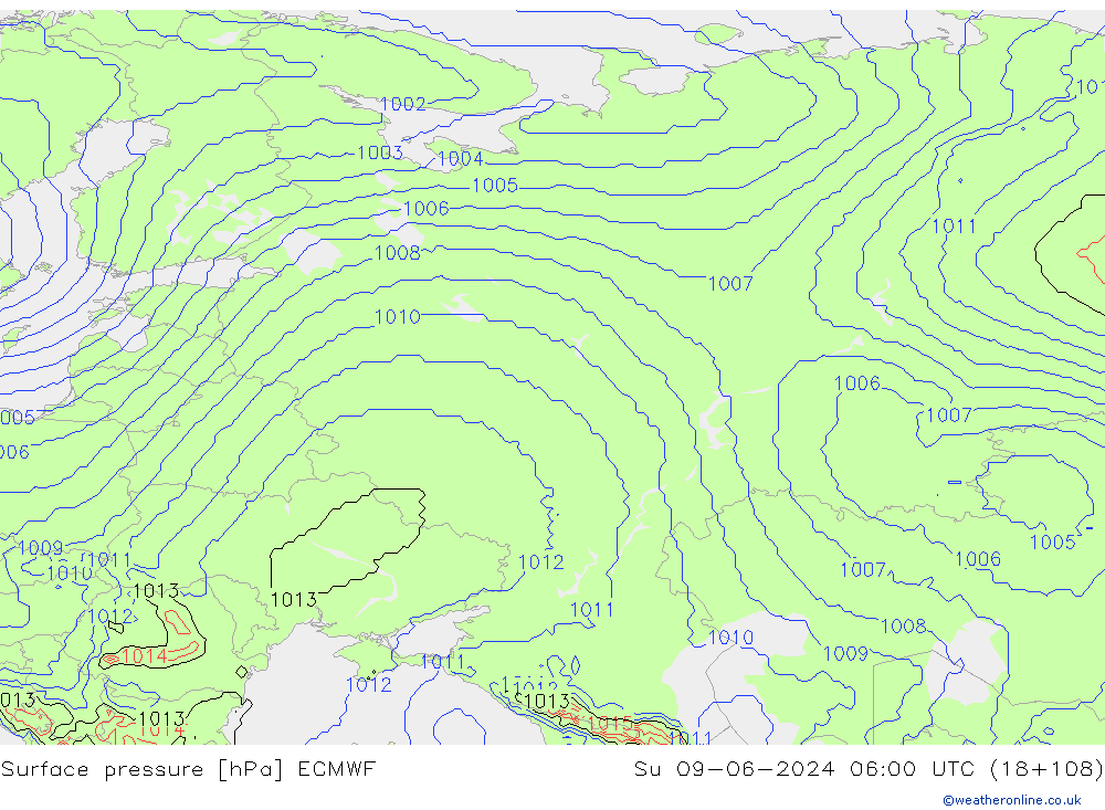 Pressione al suolo ECMWF dom 09.06.2024 06 UTC