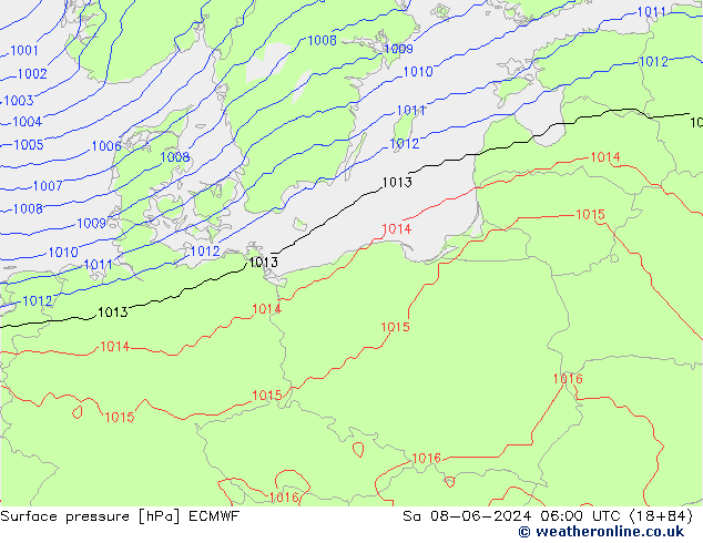 Presión superficial ECMWF sáb 08.06.2024 06 UTC