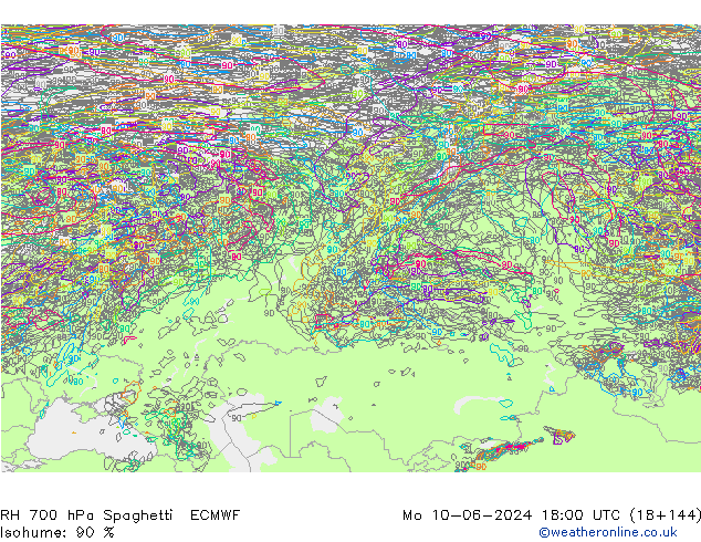 RH 700 hPa Spaghetti ECMWF Mo 10.06.2024 18 UTC