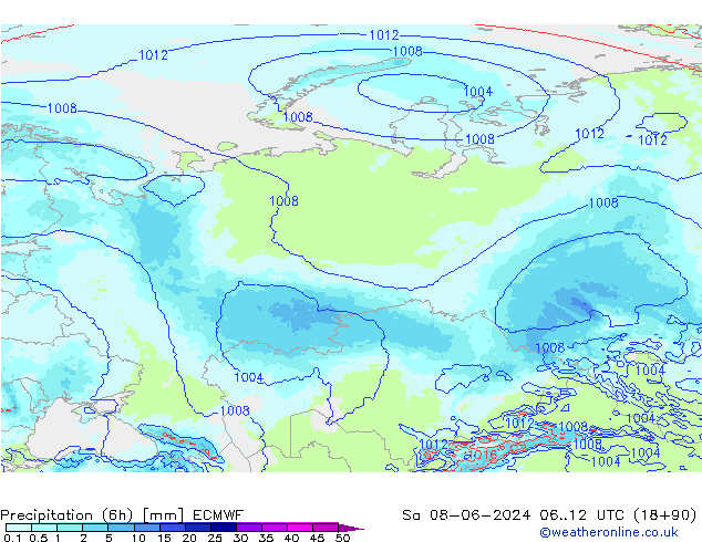 Precipitação (6h) ECMWF Sáb 08.06.2024 12 UTC