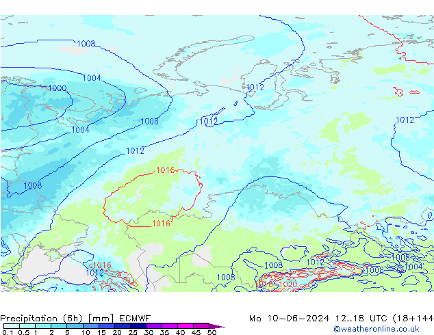 Nied. akkumuliert (6Std) ECMWF Mo 10.06.2024 18 UTC