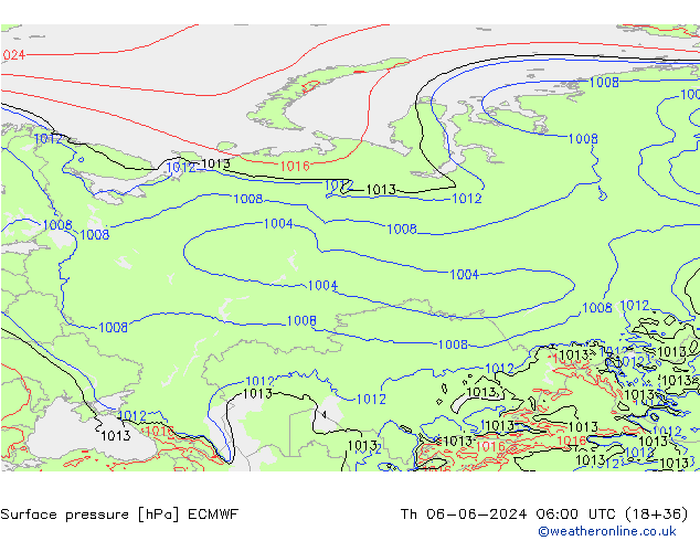 Atmosférický tlak ECMWF Čt 06.06.2024 06 UTC