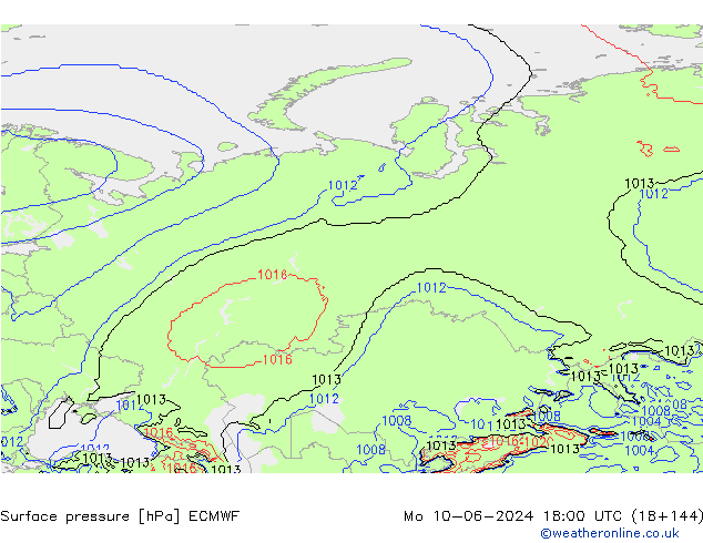 Atmosférický tlak ECMWF Po 10.06.2024 18 UTC