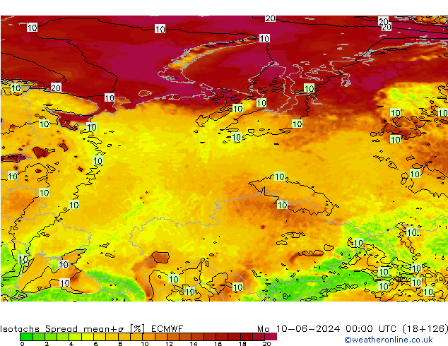 Isotachs Spread ECMWF Mo 10.06.2024 00 UTC