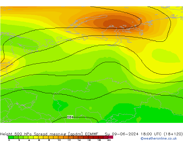 Height 500 hPa Spread ECMWF Su 09.06.2024 18 UTC