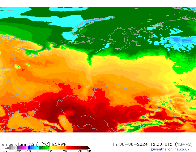 Temperatura (2m) ECMWF gio 06.06.2024 12 UTC