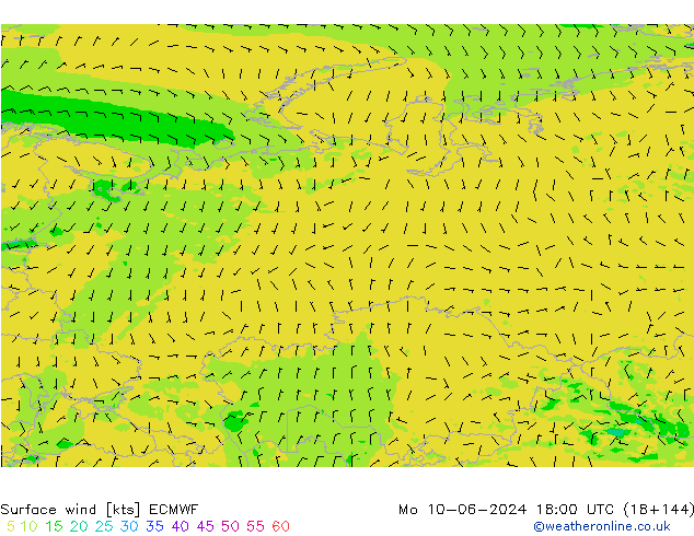 Surface wind ECMWF Mo 10.06.2024 18 UTC