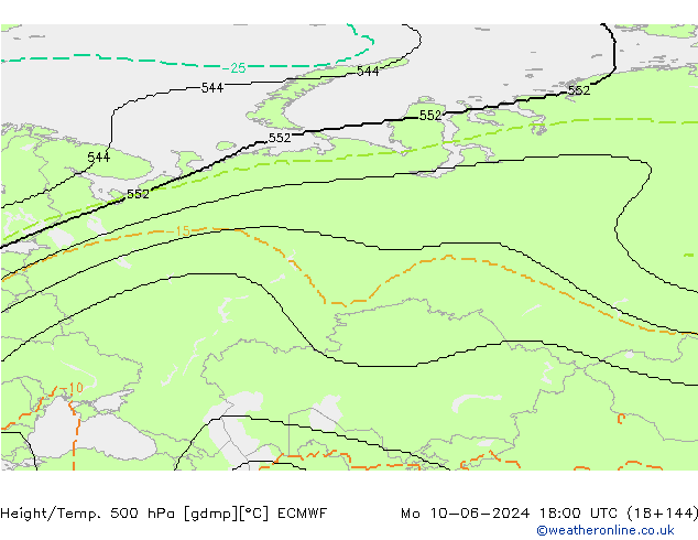 Yükseklik/Sıc. 500 hPa ECMWF Pzt 10.06.2024 18 UTC