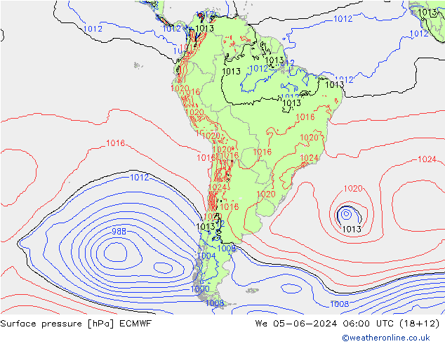 Luchtdruk (Grond) ECMWF wo 05.06.2024 06 UTC