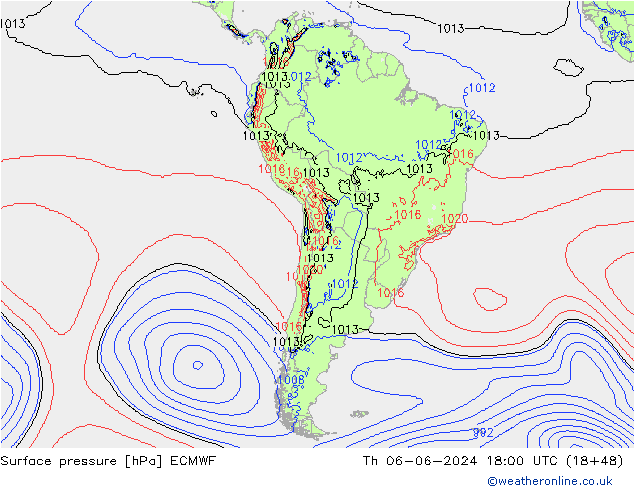 Surface pressure ECMWF Th 06.06.2024 18 UTC