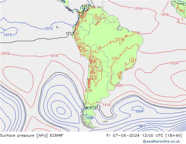 Presión superficial ECMWF vie 07.06.2024 12 UTC