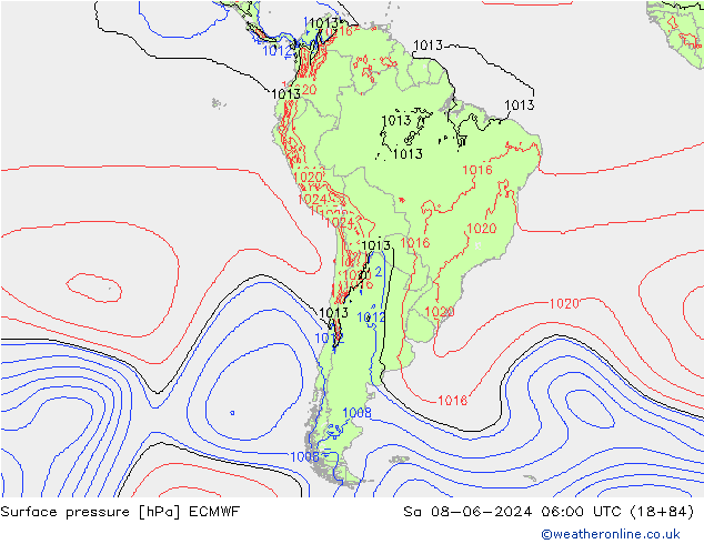 Presión superficial ECMWF sáb 08.06.2024 06 UTC