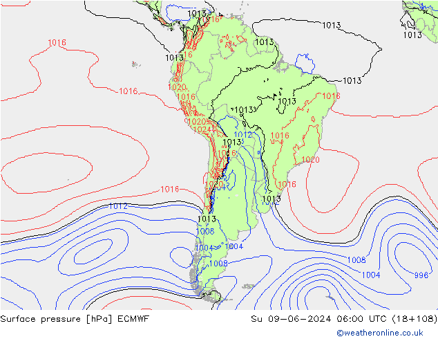 pression de l'air ECMWF dim 09.06.2024 06 UTC