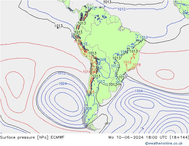 Atmosférický tlak ECMWF Po 10.06.2024 18 UTC