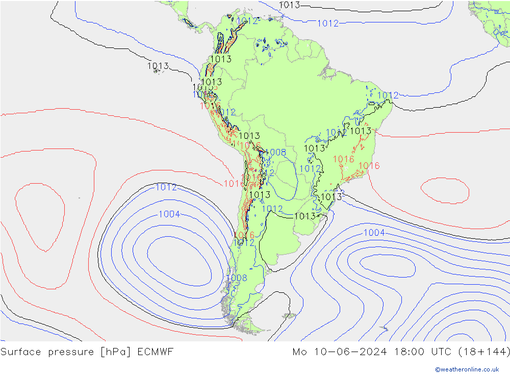 Surface pressure ECMWF Mo 10.06.2024 18 UTC