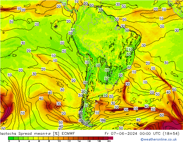 Isotachs Spread ECMWF Fr 07.06.2024 00 UTC