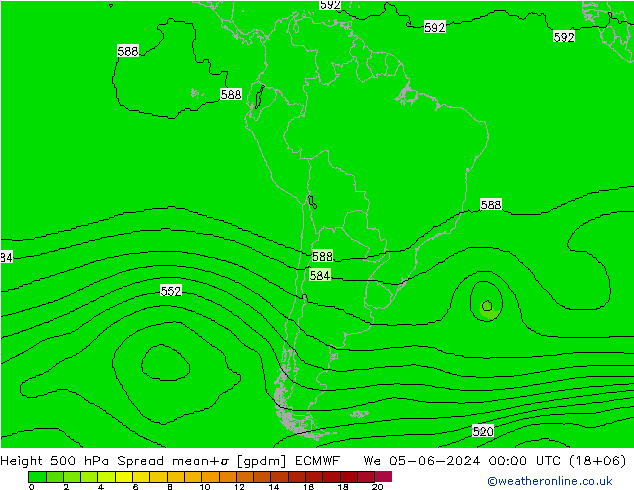 500 hPa Yüksekliği Spread ECMWF Çar 05.06.2024 00 UTC