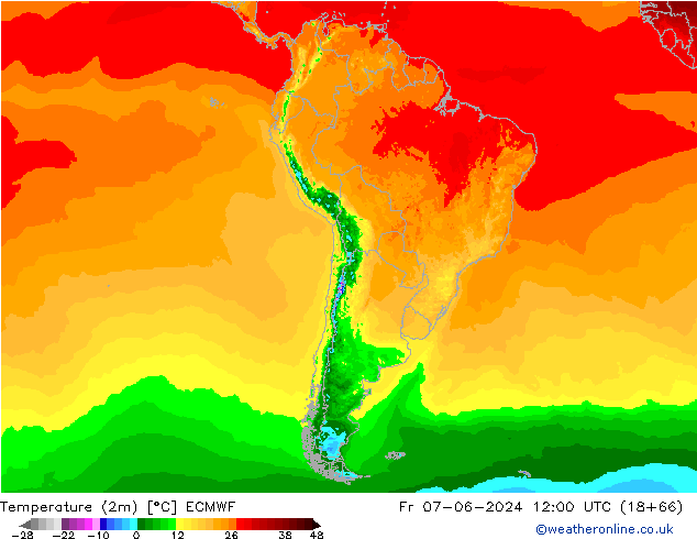 Temperaturkarte (2m) ECMWF Fr 07.06.2024 12 UTC