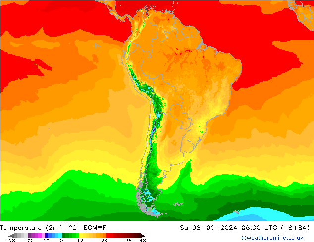 Temperature (2m) ECMWF Sa 08.06.2024 06 UTC