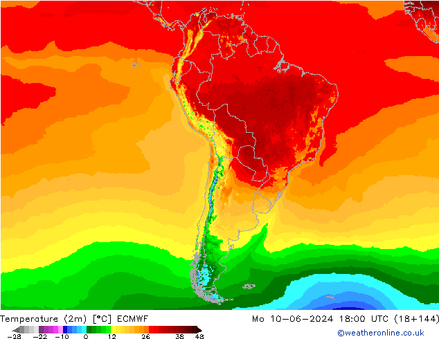 Temperature (2m) ECMWF Mo 10.06.2024 18 UTC