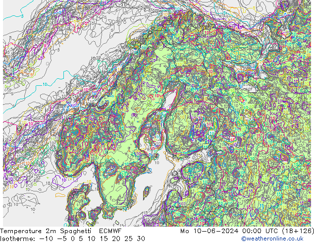 Temperature 2m Spaghetti ECMWF Po 10.06.2024 00 UTC