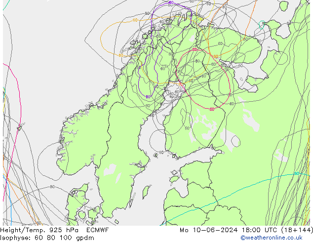 Yükseklik/Sıc. 925 hPa ECMWF Pzt 10.06.2024 18 UTC