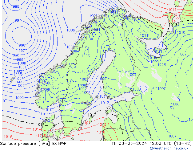 Atmosférický tlak ECMWF Čt 06.06.2024 12 UTC