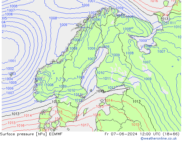 Luchtdruk (Grond) ECMWF vr 07.06.2024 12 UTC