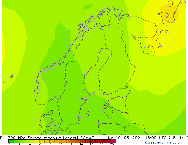 RH 700 гПа Spread ECMWF пн 10.06.2024 18 UTC