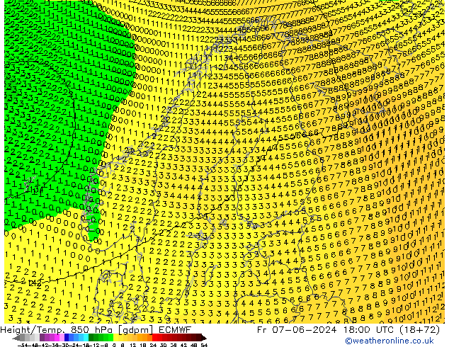 Height/Temp. 850 hPa ECMWF Fr 07.06.2024 18 UTC