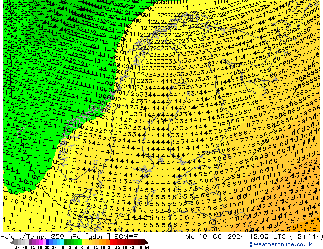 Height/Temp. 850 hPa ECMWF Mo 10.06.2024 18 UTC