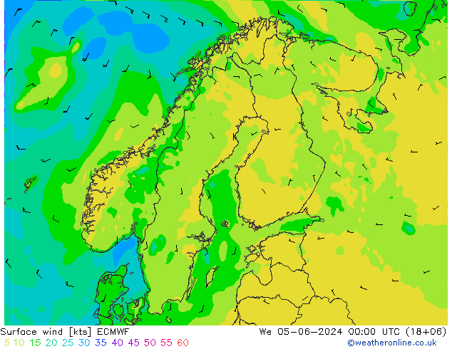 Wind 10 m ECMWF wo 05.06.2024 00 UTC