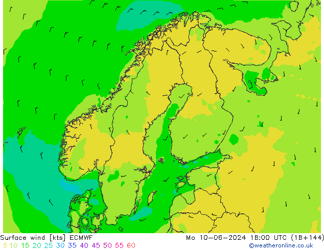 ветер 10 m ECMWF пн 10.06.2024 18 UTC