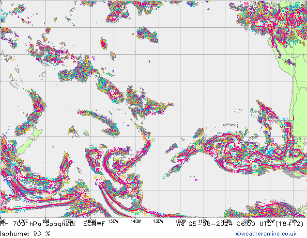 RH 700 hPa Spaghetti ECMWF We 05.06.2024 06 UTC