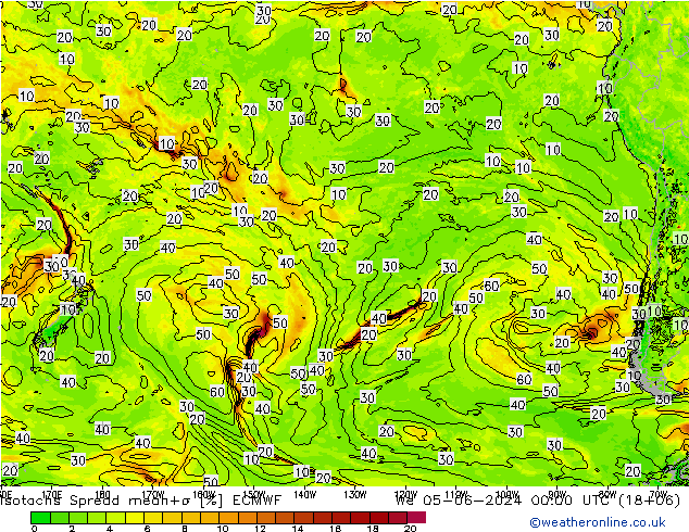 Isotachs Spread ECMWF Qua 05.06.2024 00 UTC