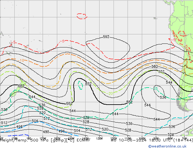 Height/Temp. 500 hPa ECMWF lun 10.06.2024 18 UTC