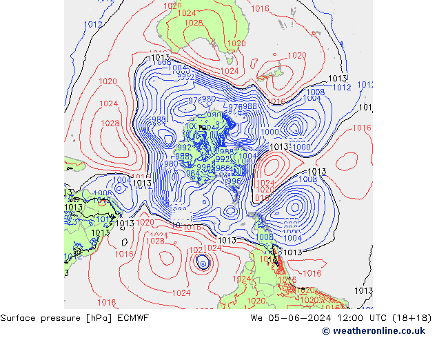 Atmosférický tlak ECMWF St 05.06.2024 12 UTC