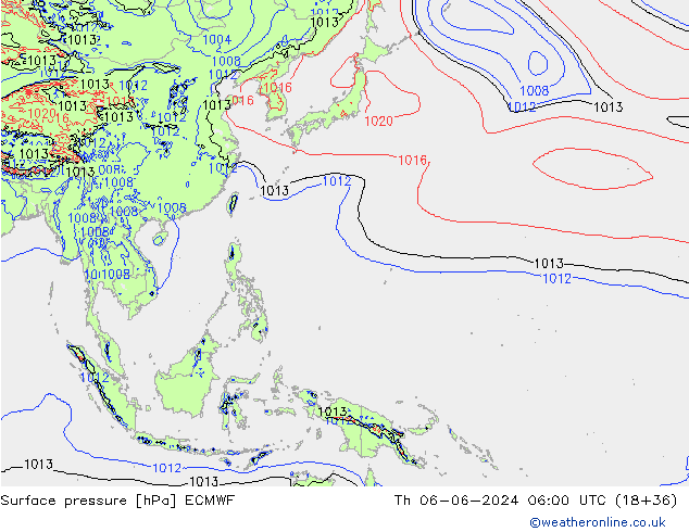 Luchtdruk (Grond) ECMWF do 06.06.2024 06 UTC