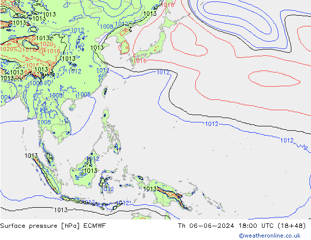 pressão do solo ECMWF Qui 06.06.2024 18 UTC