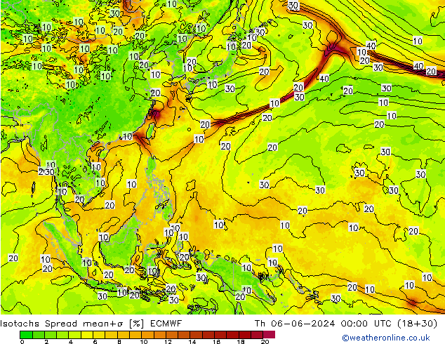 Isotachs Spread ECMWF Qui 06.06.2024 00 UTC