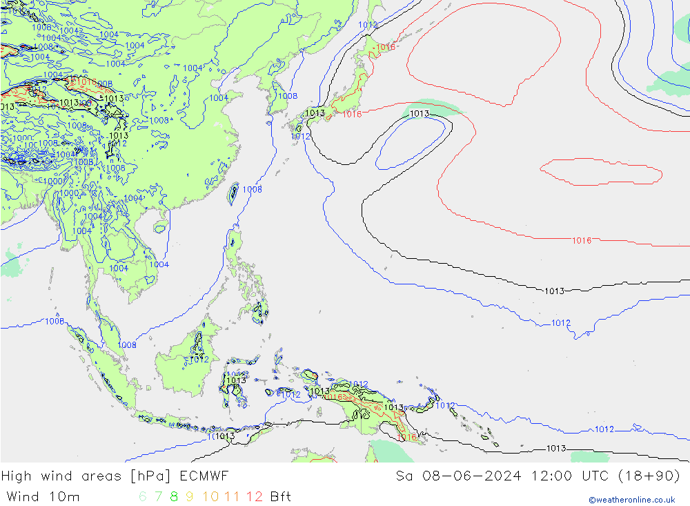 High wind areas ECMWF So 08.06.2024 12 UTC