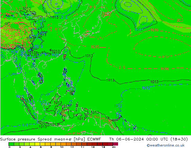 Surface pressure Spread ECMWF Th 06.06.2024 00 UTC