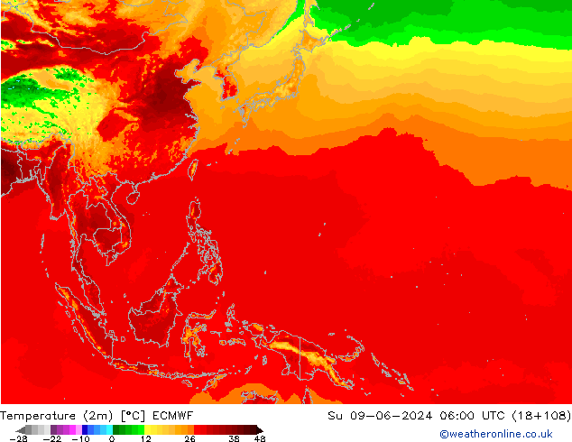 Temperatura (2m) ECMWF dom 09.06.2024 06 UTC