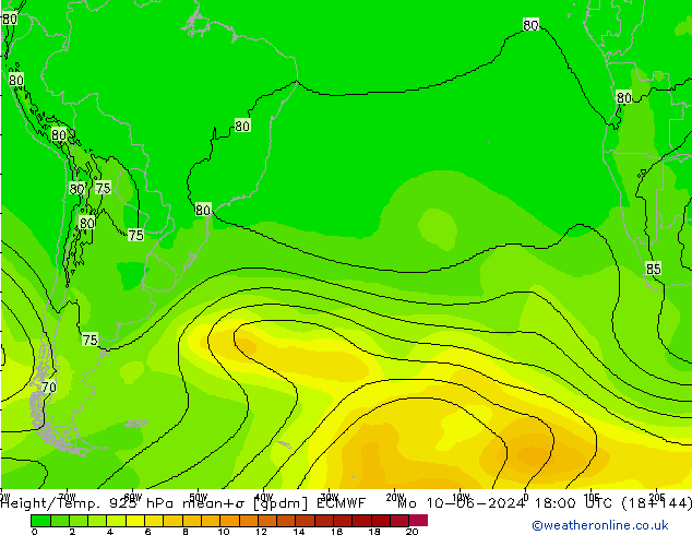 Yükseklik/Sıc. 925 hPa ECMWF Pzt 10.06.2024 18 UTC