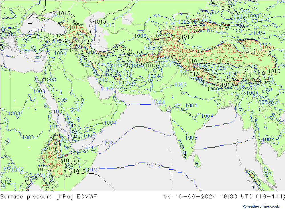 pressão do solo ECMWF Seg 10.06.2024 18 UTC