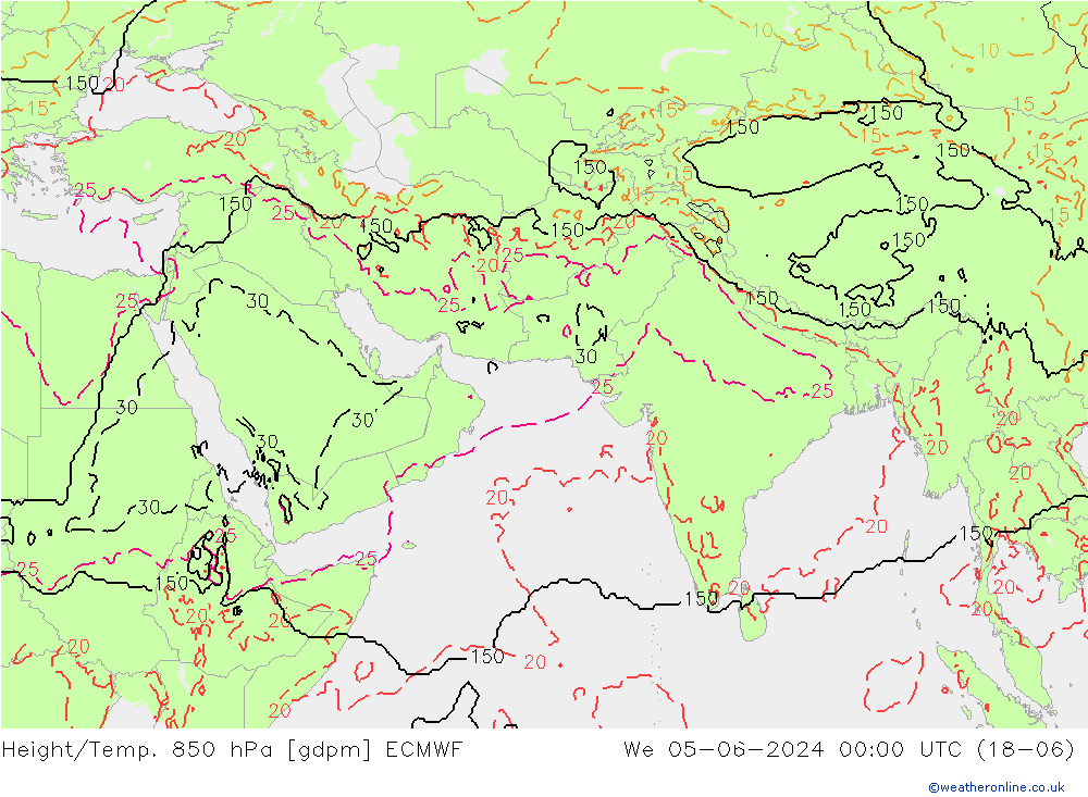 Geop./Temp. 850 hPa ECMWF mié 05.06.2024 00 UTC