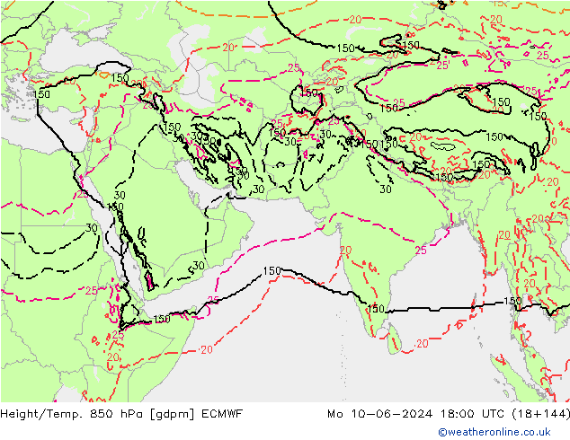 Géop./Temp. 850 hPa ECMWF lun 10.06.2024 18 UTC