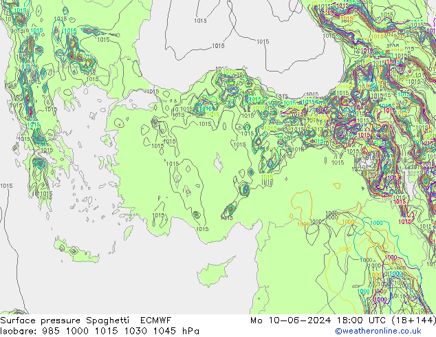 Luchtdruk op zeeniveau Spaghetti ECMWF ma 10.06.2024 18 UTC