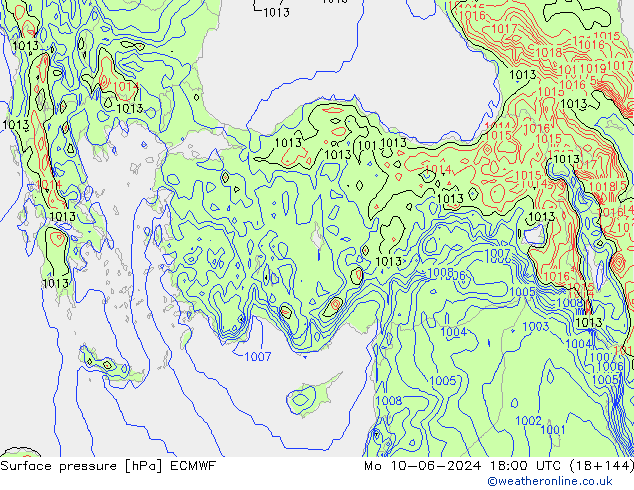 pressão do solo ECMWF Seg 10.06.2024 18 UTC